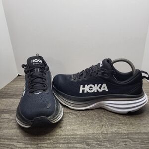 Hoka Bondi 8 Shoes Mens Sz 8 Black White Track Road Jogging Trainer Cushion
